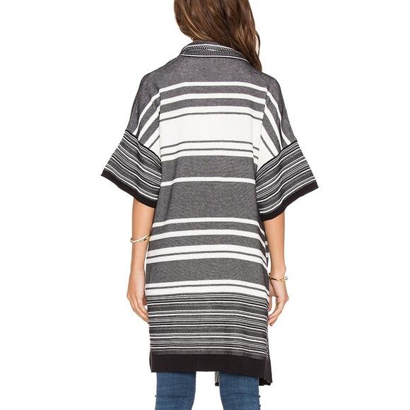 Vince Black & White Stripe Knit Short Sleeve Longline Open Cardigan Sweater - Picture 2 of 12